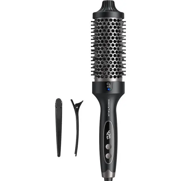 Wavytalk Thermal Brush Blowout Boost Grande 1.77″ Big Bouncy Blowout Waves | Negative Ion Technology, Tourmaline Ceramic, 5 Temperature Settings Dual Voltage, Less Damage, Black