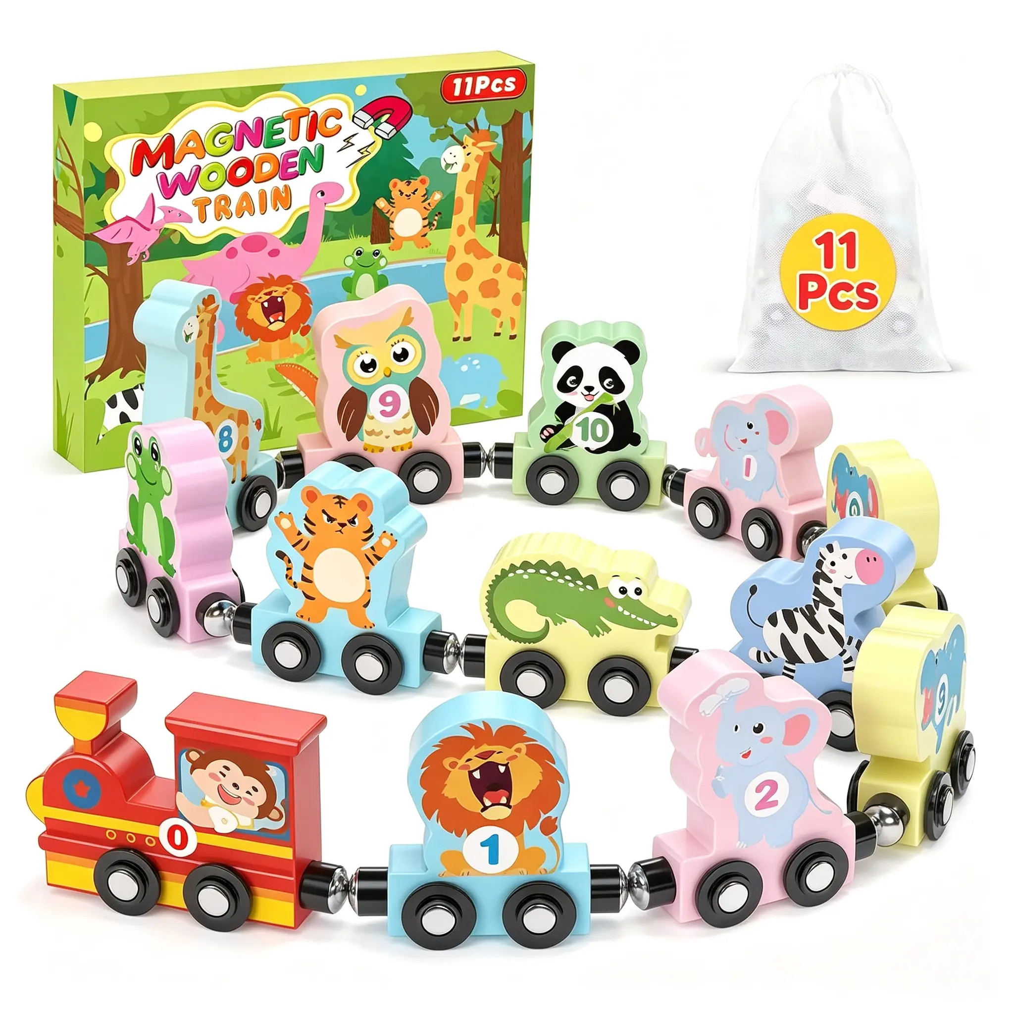11 Pcs Magnetic Train Set Montessori Toy for Toddler, Animal Birthday Gifts | Montessori Toy, Toddler Toy 2-3, Boys Girls Birthday Gifts, Preschool Learning Toy, Wooden Sensory Toys, Toddler Activities