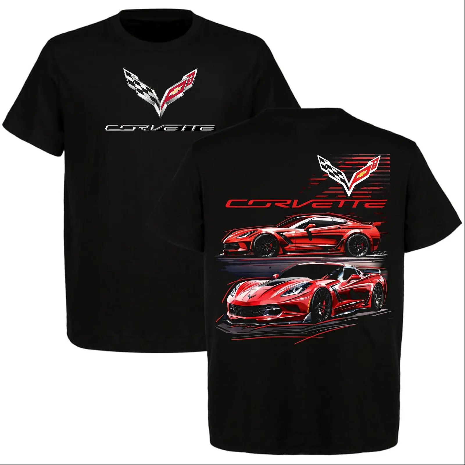 Chevy Corvette Sports Car Graphic T-Shirt, Red American Performance Racing Car Tee, Classic Supercar Enthusiast Shirt, Street Racing Car Lover Gift