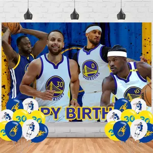 Basketball Happy Birthday Backdrop Basketball Banner Poster for Warriors Fans Theme Party Decorations Birthday Supplies Background Studio Shoot Photo Props Booth