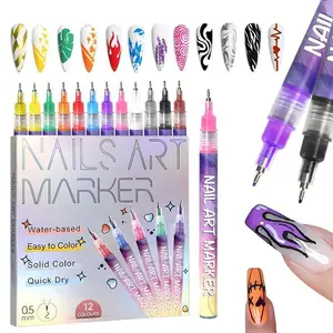 12 Color 3D Nail Art Pens Set, 0.5MM Nail Pens Nail Point Graffiti Dotting Pen Drawing Painting Liner Brush for DIY Nail Art Beauty Adorn Manicure Tools nail paint diy