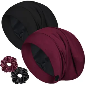 Sleep Cap Bonnet for Sleeping, Adjustable Cooling Ice Silk Lined Hair Bonnets for Natural Curly Braids Beanie Hat Women Men