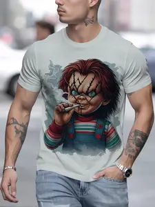 Chucky Graphic Short Sleeve T-Shirt, Unisex Casual Streetwear, Unique Design, Fitted Long Top, All Seasons Fashion