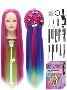 Styling Head 28 inch Training Mannequin Head Synthetic Hair Hairdressing Head, Come with 10 Combs and DIY Set