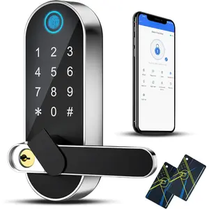 Keyless Entry Door Lock, Fingerprint Door Lock with Handle,  Locks for Front Door and Bedroom, WiFi  Locks, App Remote Control, Digital Keypad with Knob, Auto-Lock