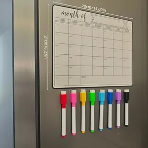 1 Set Magnetic Whiteboard Calendar with Marker|Monthly & Weekly Planning Board|Reusable Kitchen Planner with Magnetic Features for Scheduling, Reminders, Shopping List|Dry Erase Board|Soft Cloths for Fridge Calendar Magnetic