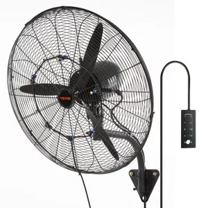 VEVOR Wall-Mount Misting Fan, 24 Inch, 3-speed High Velocity Max. 7000 CFM, Waterproof Oscillating Industrial Wall Fan, Commercial or Residential for Warehouse, Greenhouse, Workshop, Black, ETL Liste