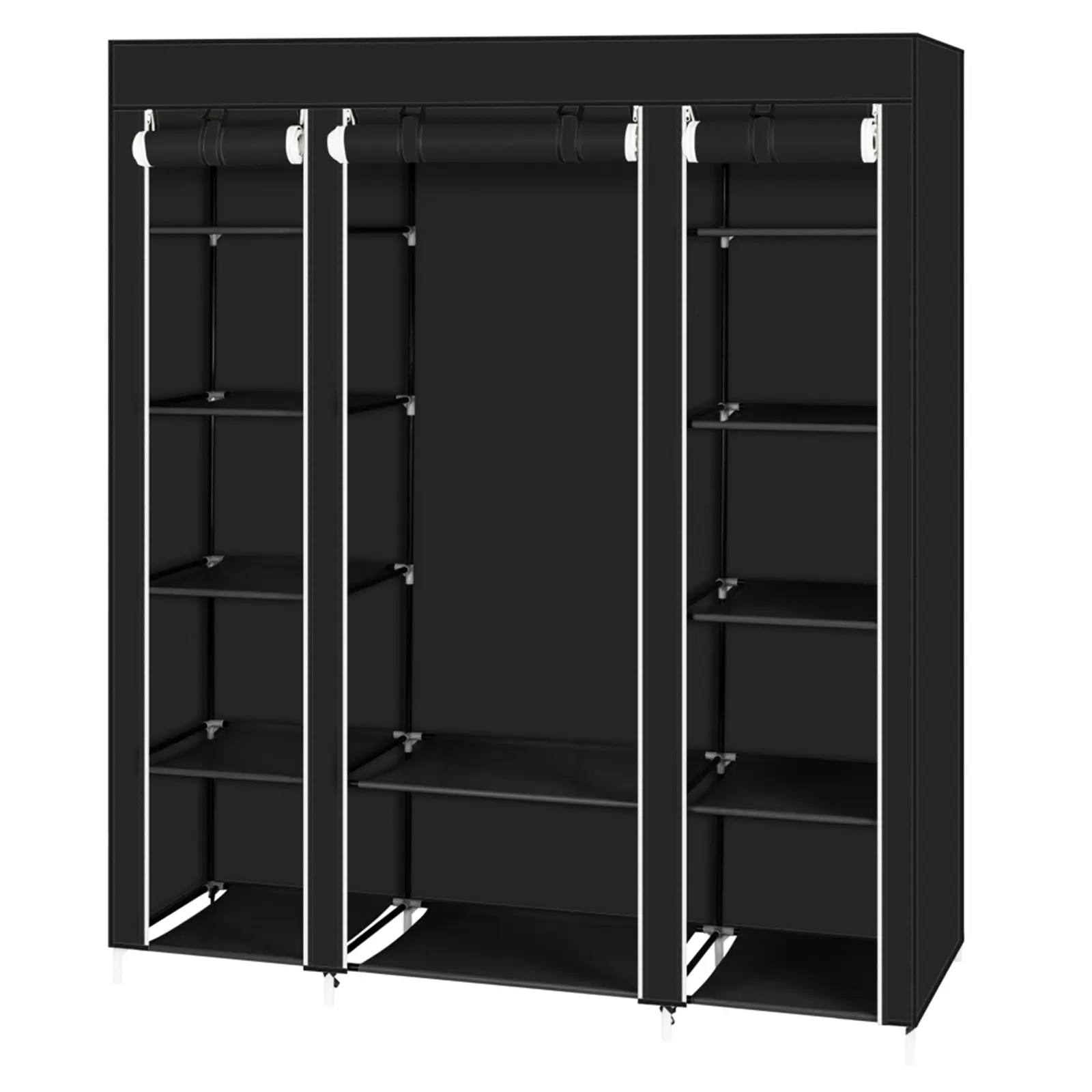 69" Portable Clothes Closet Wardrobe Storage Organizer - Non-Woven Fabric, Adjustable, Waterproof, Tool-Free Assembly Required, Extra Strong, Durable, Above 25 kg Capacity, Quick Setup, Black Indoor Furniture