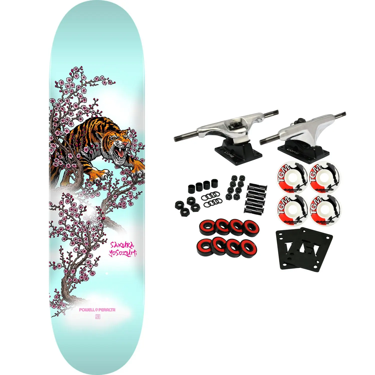Powell Peralta Skateboard Complete Yosozumi Tiger Light Blue 8.25" x 31.95"