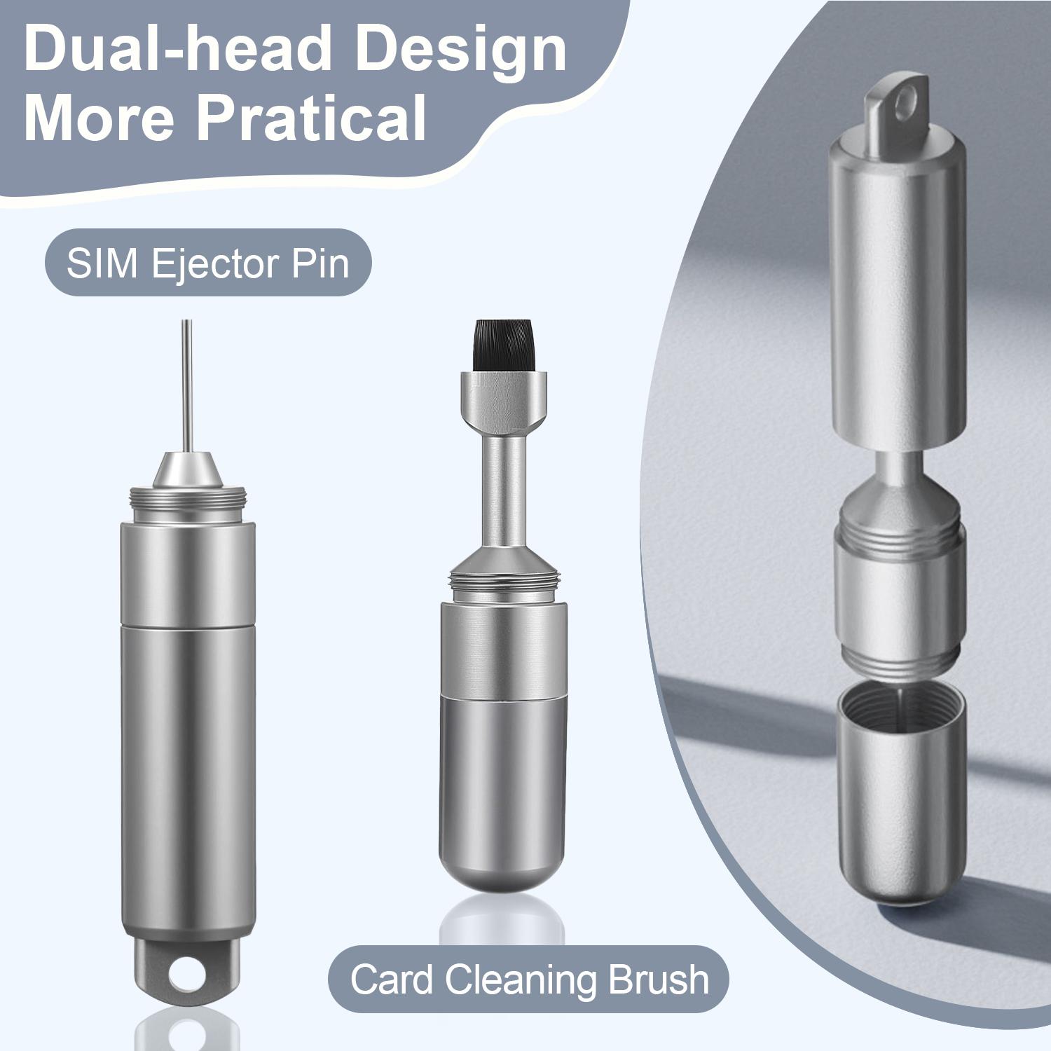 2-in-1 SIM Card Tray Removal Tool with Handy Cleaning Brush, EDC Portable Keychain Eject Pin Reset Needle Opener, Watchchain Link Remover for iPhones, Wireless Earbuds