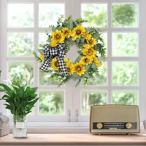 18in Farmhouse Golden Blossom Wreath for Front Door – Artificial Yellow Golden Blossom and Daisy, Spring Summer Grapevine Floral Decor for Home, Wedding, Indoor or Outdoor