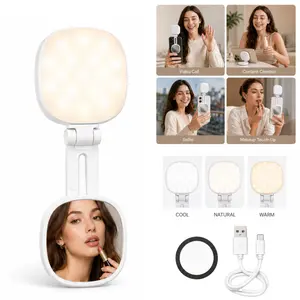 3-in-1 Magnetic Universal Cellphone Selfie Mirror with 360° Adjustable LED Pocket Ring Fill Light, Portable Rechargeable 3-Color (Warm/Natural/Cool) Mobile Accessory for Makeup, Wedding Photos - Android Phones, Accessories