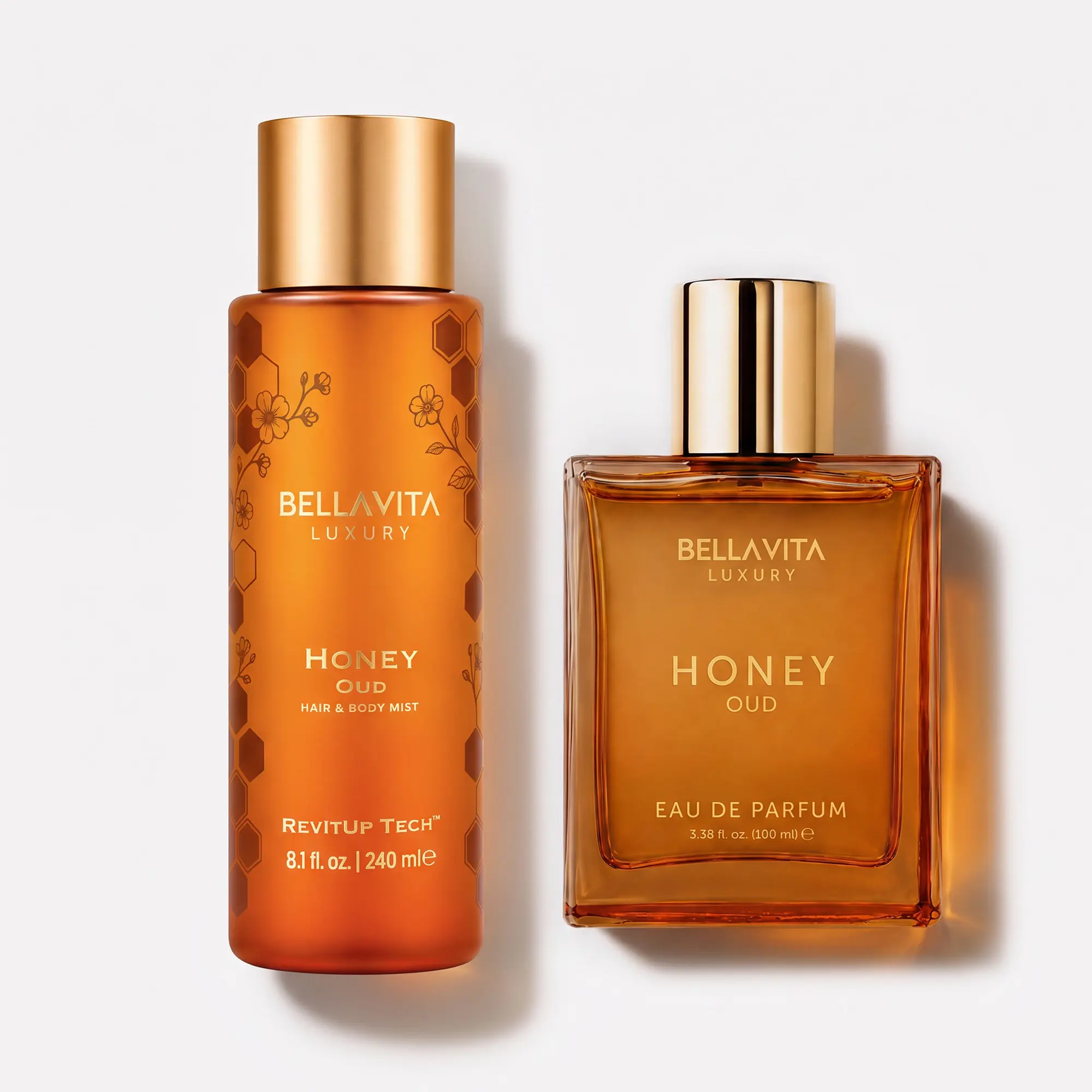 Bellavita Luxury The Layering Ritual | Honey Oud EDP & Hair and Body Mist Duo | Sweet Honey, Rich Oud, Rose & Vanilla Notes | Long-Lasting Layerable Fragrance Set