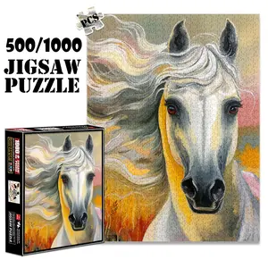 1pc 1000 piece adult puzzle 70x50cm Portrait of a Majestic Horse with Flowing Mane 500 pieces of paper jigsaw puzzle, suitable for adults and families, large-scale DIY puzzle interactive toy games