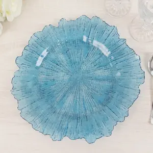 6-Pack Acrylic Plastic Charger Plates 13" Round Transparent Dusty Blue Reef Design - Decorative Dinner Charger Tableware