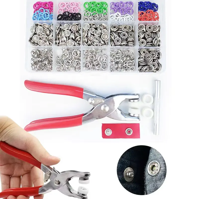 Portable Sewing Tool Kit with 200 Invisible Colored Metal Buckle Buttons, 1 Manual Pressure Pliers, Household Sewing Accessories for DIY Enthusiasts’ Handicraft, Clothing Seamless Stitching, Button