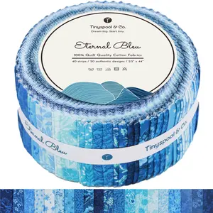Tinyspool & Co. Eternal Bleu Jelly Roll Fabric Strips 40 Assorted Bundle Soft 100% American Cotton OEKO-TEX Certified for Quilting Crafting Sewing Home Decor Purse Making