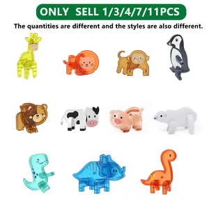 Magnetic building block toys, Creative Magnetic Blocks, colorful building block accessories, animal kingdom, lions, monkeys, giraffes, penguins, dinosaurs, piglets, etc., with random colors