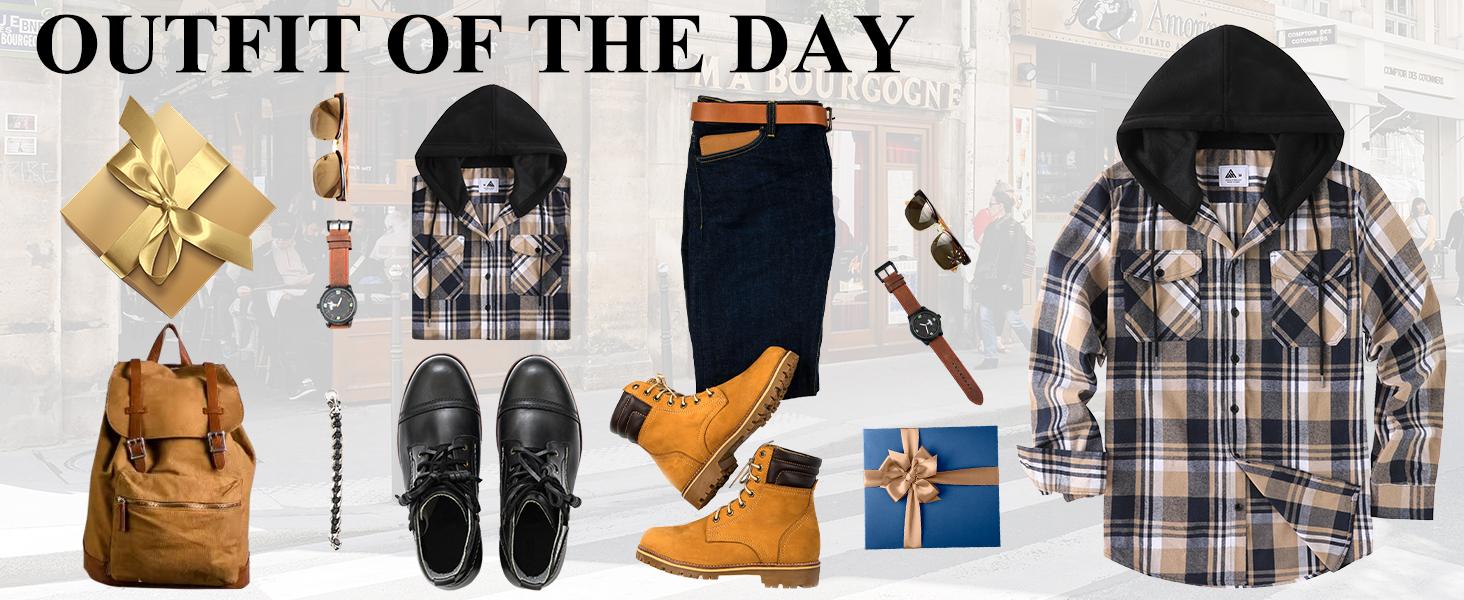 ZITY Men's Lumberjack style Lightweight Hooded Shirt - Thin Plaid Flannel Button Down - Soft Breathable Checked Hoodie for Everyday Wear - Casual Streetwear Top American Vintage Workwear