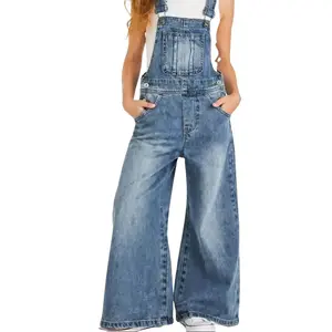 Girls Denim Overalls Wide-Leg Jeans Dungarees Pants Casual Kids Outfits for 5-13T