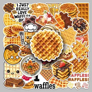 50 Cartoon Waffle Dessert Stickers - Suitable for Scrapbooks, Diaries, Laptops, Water Bottles, Cars, and Other Faith-based Designs; Gifts with Positive Messages; Sticker Decals