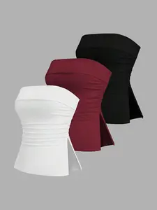 European & American Fashion Women's Strapless Backless Elegant Fitted Top Three-Piece Set, Stylish, Aesthetic and Comfortable Summer Womenswear