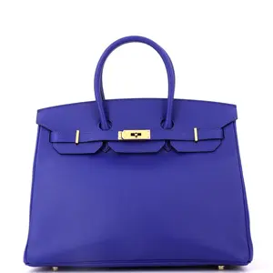 Pre-owned HERMÈS Leather Tote Bags REBAG Hermes Birkin Handbag Bleu Electrique Epsom with Gold Hardware 35 by Rebag