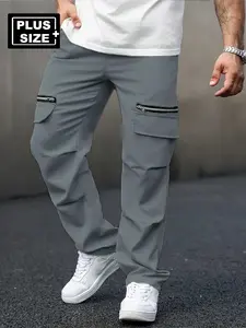 Men's Plus Size Cargo Pants Conceal Fat and Slimming, Zipper Pockets Street Style, Loose Fit Workwear for Men