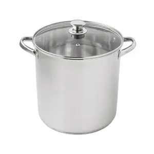 Mainstays Stainless Steel 12-Quart Stock Pot with Glass Lid, Induction Compatible, Stainless Steel, Dishwasher Safe