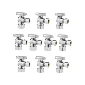 10-Pack Angle Stop Valve, 1/4 Turn Water Shut Off Valves, 1/2" Nominal (5/8" OD) Compression Inlet x 3/8" OD Compression Outlet Shutoff Valve for Bathroom Kitchen Toilet Shower Plumbing