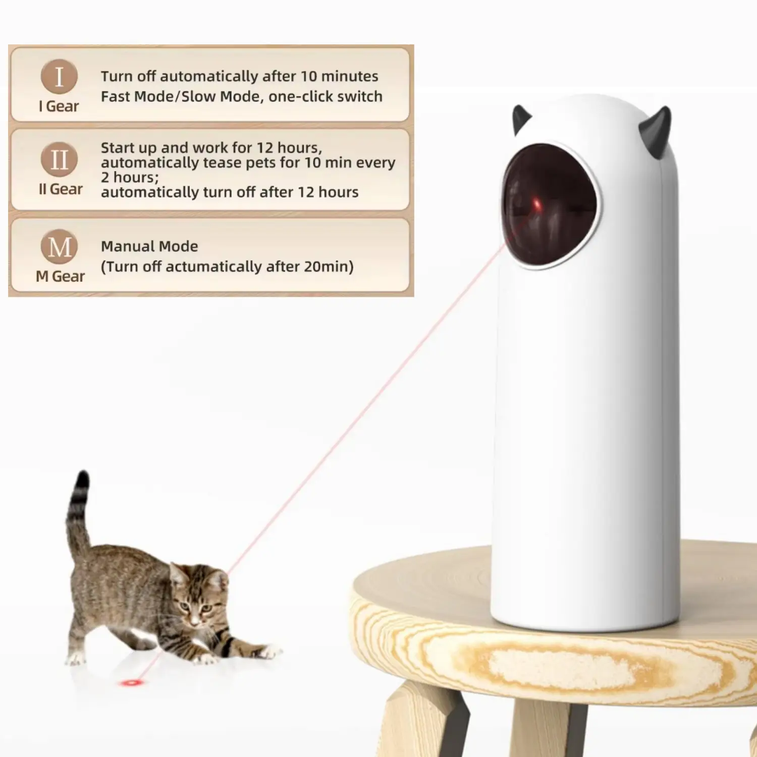 Automatic Laser Cat Toy USB Rechargeable Cat Toy for Indoor Dogs, Manual M-Button Mode, 3 Speed Modes, Small Size, Indoor Use, USB Powered