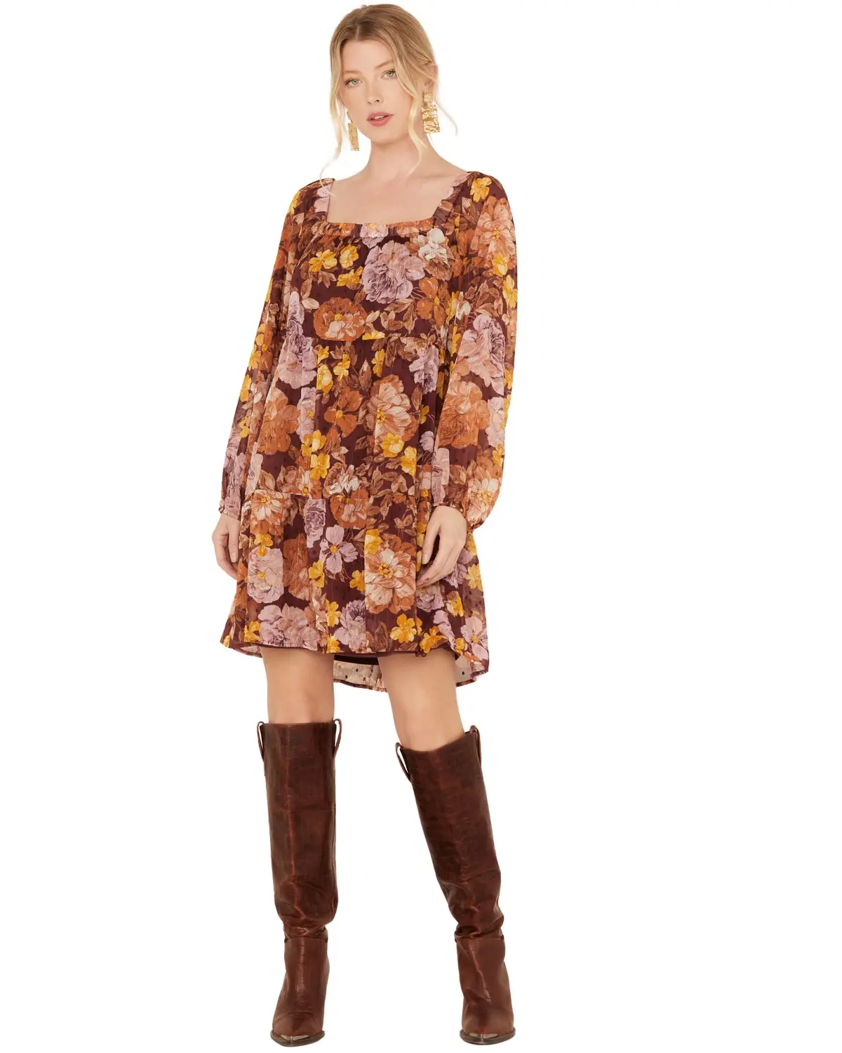 En Crème Women's Creme Women'S Floral Print Long Sleeve Mini Dress - Edc19540wr