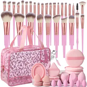 54 Piece Makeup Brush Set with Soft Brushes, Travel Waterproof Bag, Powder Puffs, Beauty Sponges, Perfect for Beginners & Practice, Makeup Brush Kit