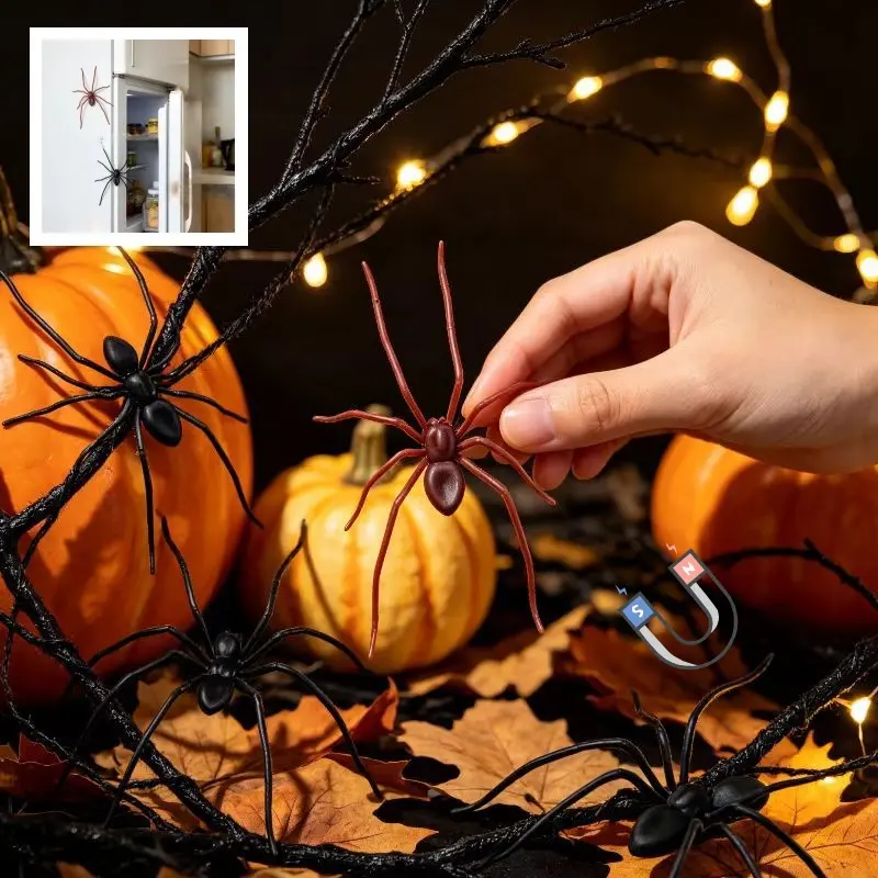 【Back to School】5 pcs Spider Fridge Magnet, Fun Spider Pattern Decoration, Removable Indoor & Outdoor Magnetic Stickers for Refrigerator, Garage Door, Vehicle-MM1
