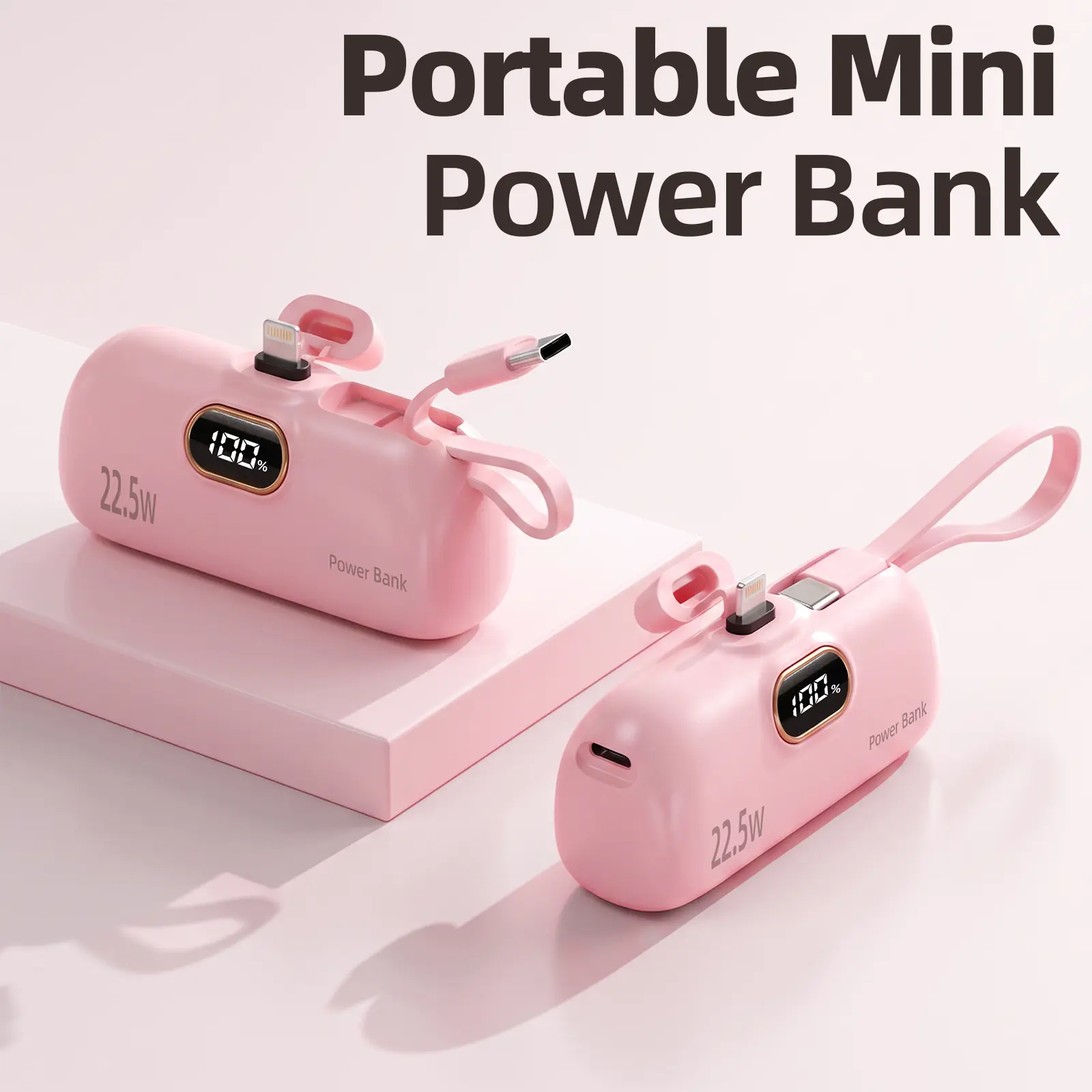 5000mAh Ultra Mini Portable Charger Power Bank, 22.5W PD Fast Charging Mobile Accessory, Dual USB Type-C & Lightning Output, Lightweight Built-in Li-ion Cells Mini Travel Product