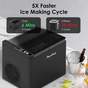 PlumChef Professional Bullet Ice Maker Machine Countertop 9 Bullet-Shaped Cubes in 6 Mins 26 Lbs Daily Output 1.6L Tank Self-Cleaning Slushie Ultra-Quiet Portable for Home Kitchen Office RV Bar