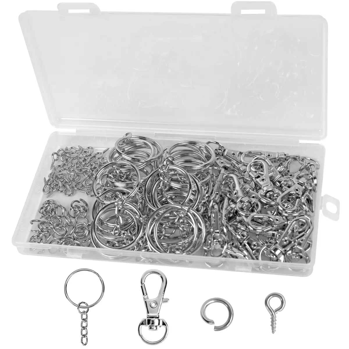 145 PCS Metal Swivel Hooks, 35 PCS Lobster Claw Clasps and 35 PCS Keychain Rings, Silver Key Chain Hooks for Key Chain Clip Lanyard, Jewelry Making, Art Crafts, Key DIY Crafts, Beading Accessories, Necklace Making Supplies, DIY Accessories Set