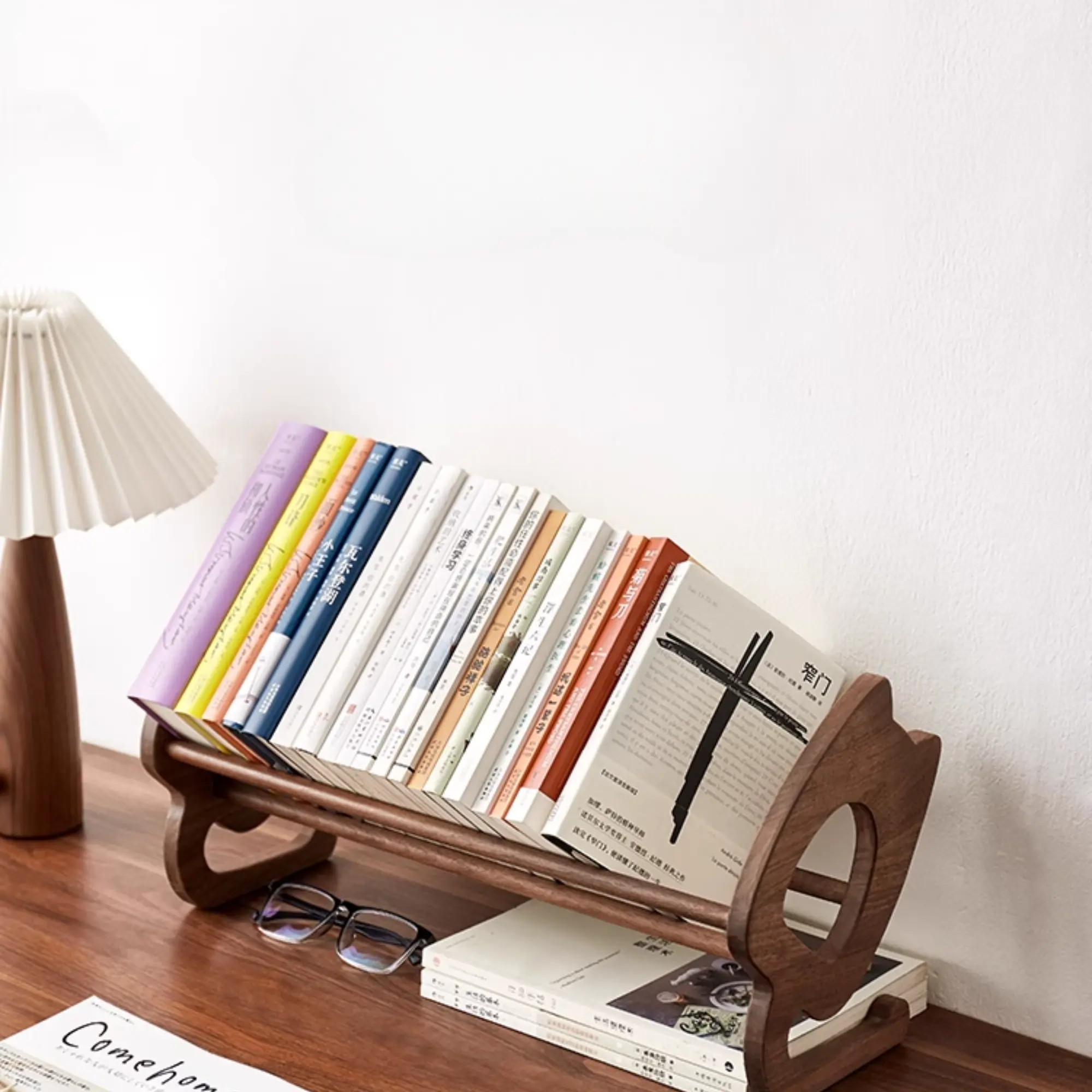 Solid Wood Book Stand Desktop Retractable Knot for Storage, Black Walnut, Minimalist Style, Cute Design