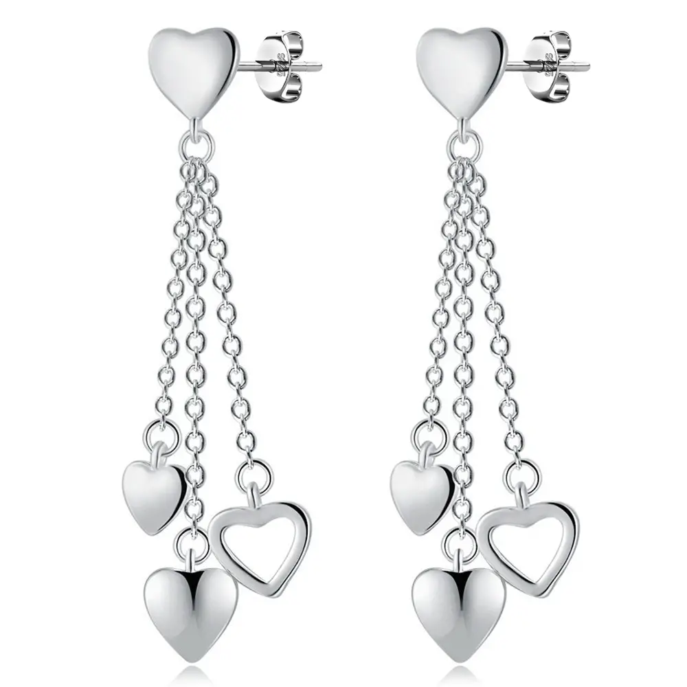 AELNEN 925 Silver Heart Pendant Earrings, Stud Earrings, Ear Pins, Drop Earrings, Minimalist Design, Suitable for Daily Outings and Holiday Gifting