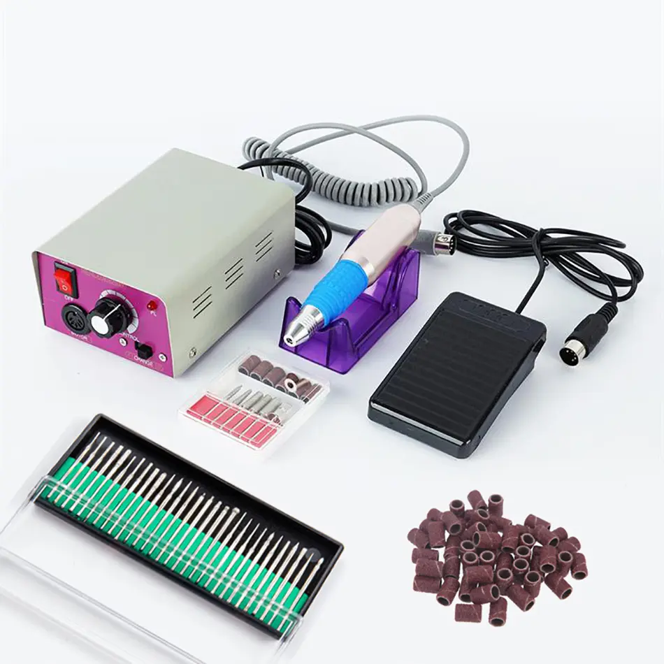 25000RPM Electric Nail Drill Manicure Machine with 6pcs Bits Foot Pedal Control Box for Professional & Home Nail Art