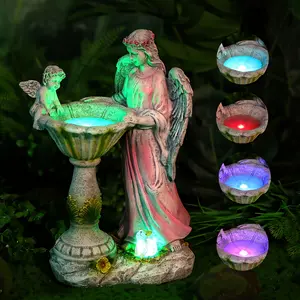 New 1pc Solar-Powered Angel Statue With LED Lights, Rustic Resin Garden Decor, Outdoor Ornament, Charming Weatherproof Lawn Accent, Unique Yard Decoration With Solar Pane