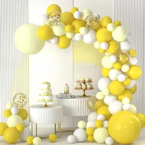 Yellow Balloons Garland Kit, 102pcs Pastel Yellow White Gold Confetti Balloons with 18 + 12 + 10 + 5 Inch for Sunflower Honey Bee Theme Birthday Baby Shower Gender Reveal Party Supplies Decorations