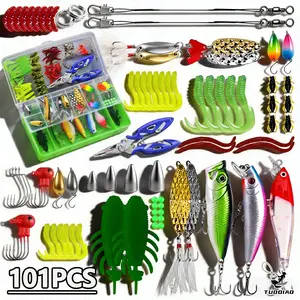 【TUODIAO】 All-in-One Fishing Lures Kit with Tackle Box & Pliers, 100+Pcs Fishing Gear with Hard Baits, Soft Worms & Jig Heads for Bass Trout
