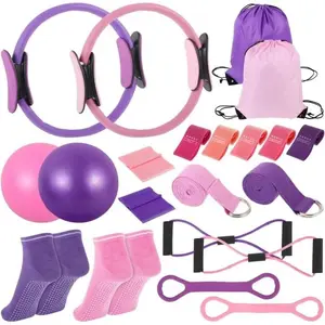 21 Pcs Pilates Ring Circle Set for Women, Includes 9.8 in Ball Yoga, Ring Stretching, Strap Bands, Non Slip Socks, Back Bags for Workout, Commonly Used for Yoga, Pilates, Stretching, Fitness