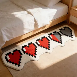 Pixel Blood Strip Long Rug, Gaming Style Bedside Window Mat, 8-Bit Hotline Esports Room Non-Slip Decorative Carpet, Non Slip Rugs
