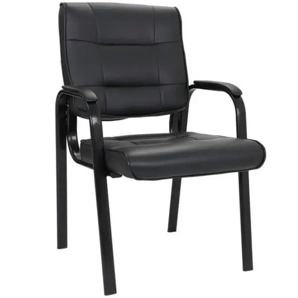 ZENSTYLE Bonded Leather Office Guest Chair - Executive Armrest Reception Seating with Solid Frame, Comfortable Cushioned Black Furniture Leather Chairs, Comfortable Reception Chairs