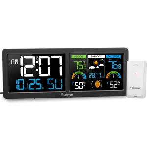 Stations Indoor Thermometer with Clock, HD Color Display Temperature Humidity Monitor with Barometer, Indicator, and Backlight