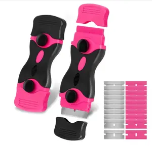 Razor Blade Scraper - Pink Razor Scraper Gift For Women, 2-in-1 Scraper Tool Set With 20pcs Razor Blades For Removing Window Labels, Decals, Stickers, Glass Stove Top (2 Pack)