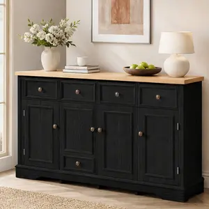 ARCH Sideboard Buffet Cabinet with Storage, 5 Drawers 2 Cabinets Adjustable Shelves, Kitchen Console Table, Dining Room Server, Living Room Entryway Furniture, Black MDF, Black Color Options, MDF Material, Product Weight: Not Applicable lb