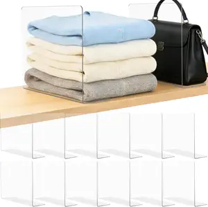 12 Pack Clear Acrylic Closet Shelf Dividers, 12"Tall x 12"Deep - Clear Closet Organizer Storage Separators for Clothes Sweater Purse on Shelves